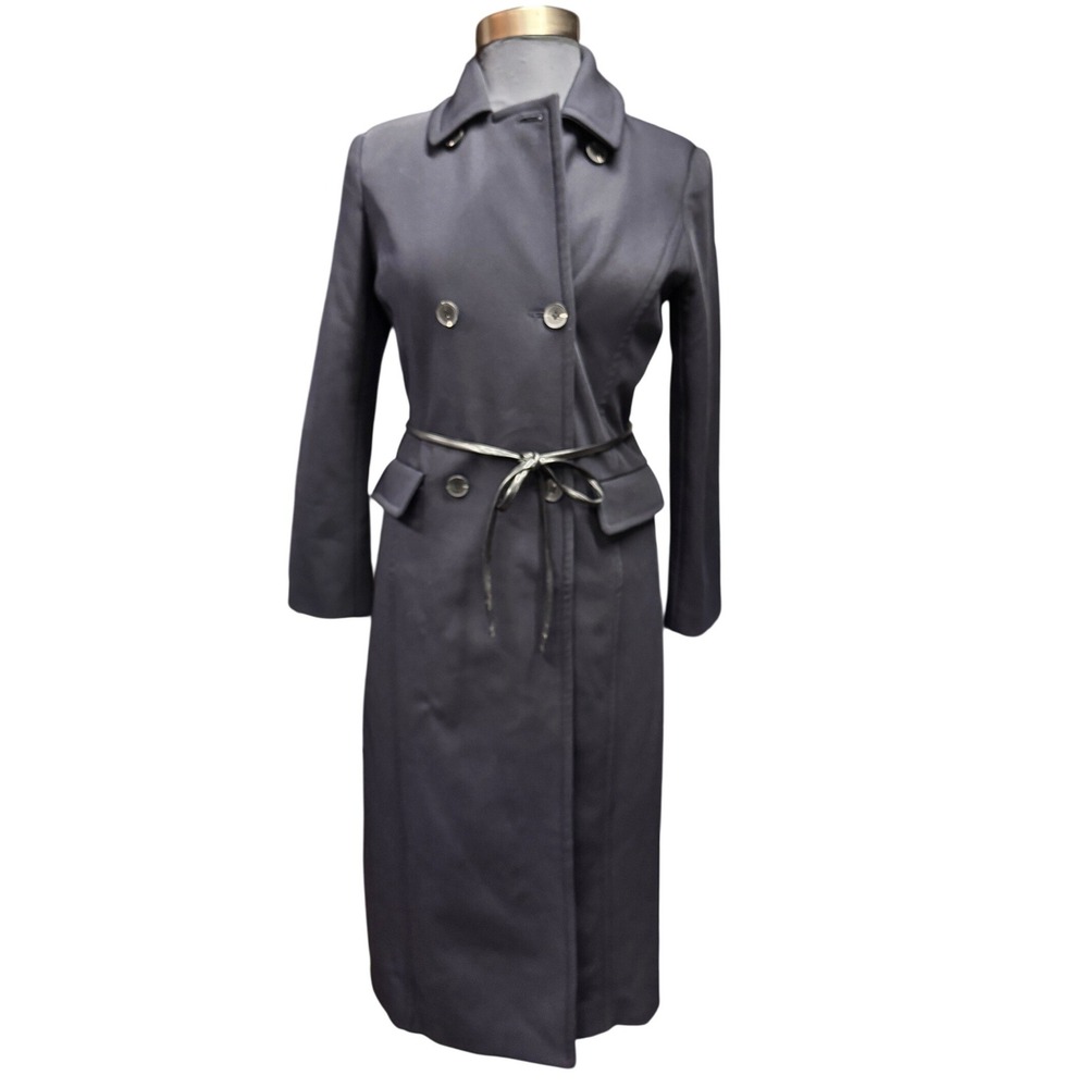 7 For All Mankind Navy Double Breasted Belted Trench Coat Maxi Length Womens‎ L